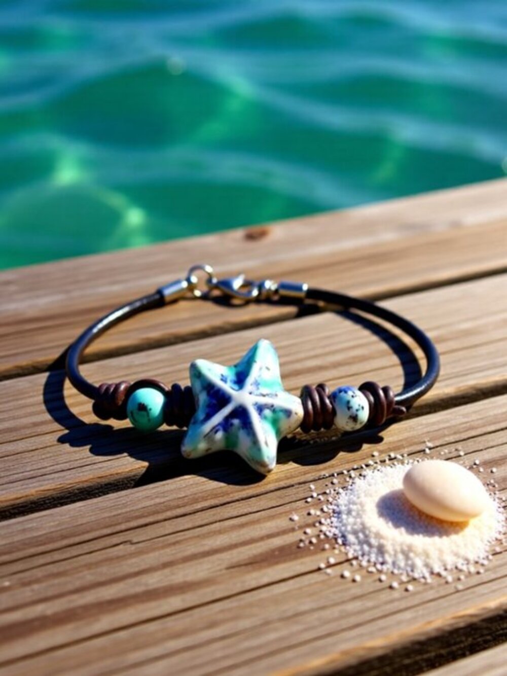 Boho Beach Vibe: Knotted Leather & Starfish Charm Bracelet! Handmade!